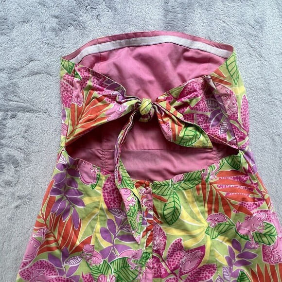 Lilly Pulitzer Dress Womens 8 Sabrina Bottoms Up Print Strapless Frog Floral - Picture 10 of 16